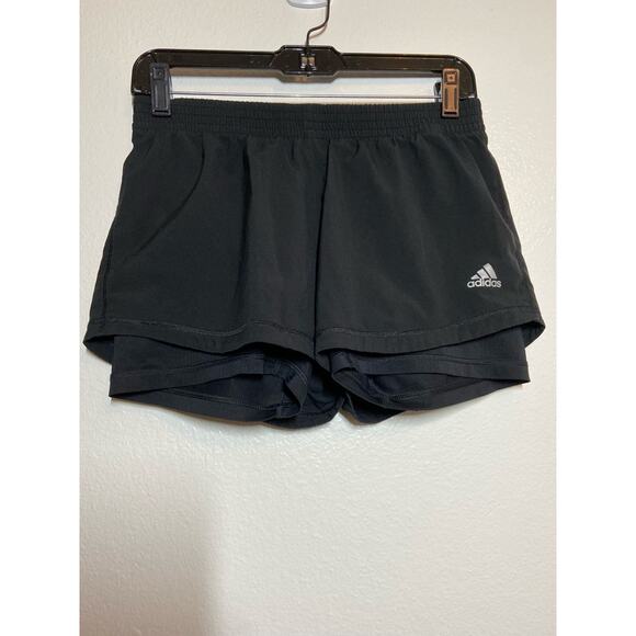 Adidas Climalite 2 in 1 Shorts Built in Spandex 3 Stripe Logo Black Small - Picture 3 of 6